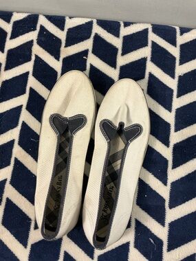 White Canvas Slip-On Flats with Navy Trim St. John’s bay